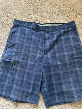 Greg Norman Collection Blue Plaid Cargo Shorts